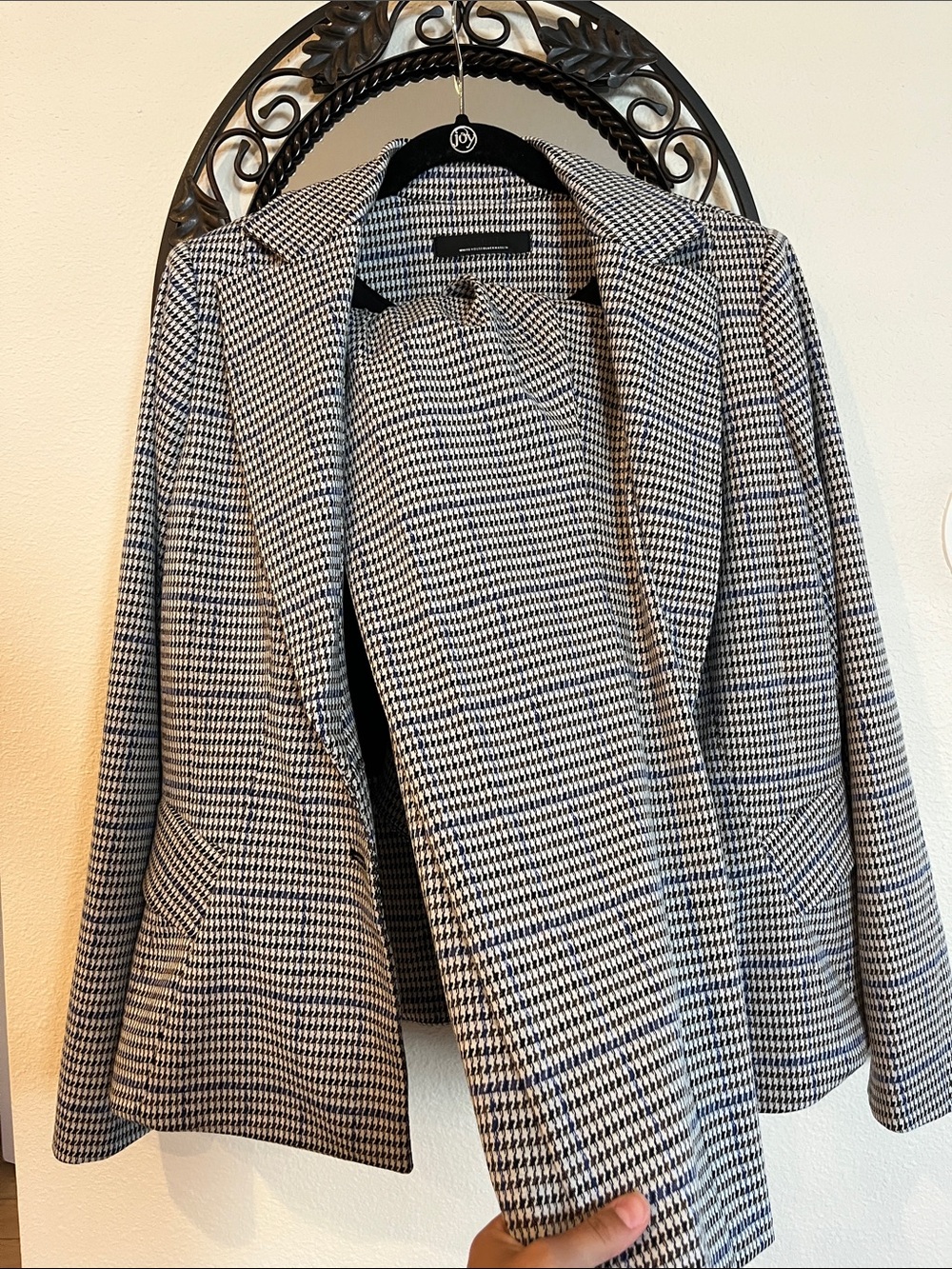 Classic Houndstooth Blazer Jacket and Pants Set- Black & White